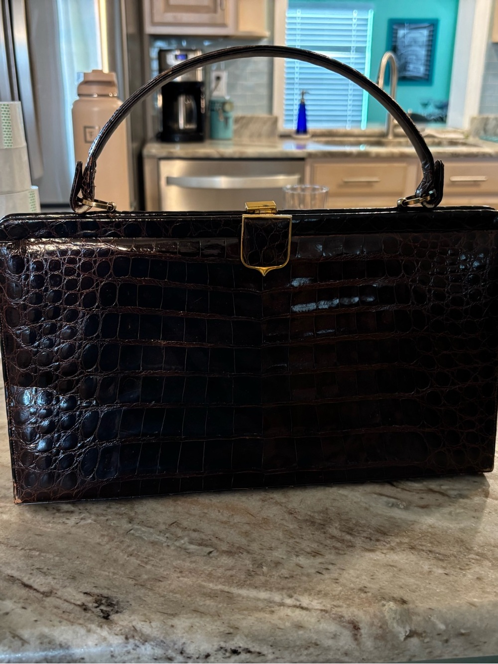 Vintage Manon crocodile Top Handle Bag in Dark Brown